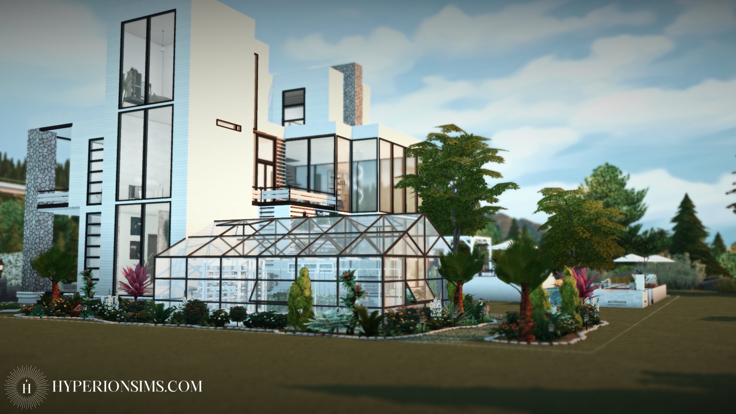 944CavalierCove GreenhouseExterior3 Scaled, Hyperion Sims Design